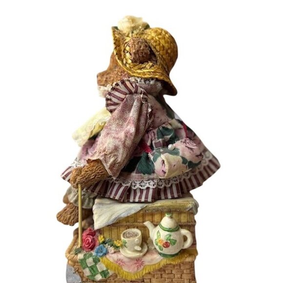 Vintage Figurine Bear With Straw Hat & Picnic Basket Plays Music and works - Picture 4 of 12